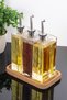 3-Piece Glass Sauce Bowl Set with Wooden Stands and Silver Stoppers, Vinegar and Oil Container Set, 5 Types of Labels, Tableware Sauce Bowl 500ml - 3