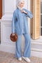 Blue Zippered Jacket and Trousers Denim Suit