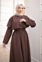 Brown Buttoned Cape Shirt and Skirt Set - 5