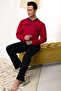 Men's Long Sleeve Buttoned Pocketed Cotton Seasonal Claret Red Pajama Set - 3