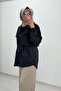 Ecru Tex Denim Fabric Detailed Hooded Jacket with Drawstring Waist - 5