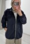 Ecru Tex Denim Fabric Detailed Hooded Jacket with Drawstring Waist - 3