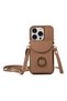 iPhone 11 Brown Leather Wallet Case with Card Holder and Neck Strap