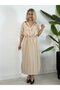 5439 Elasticated Watermelon Sleeve, Polo Collar, Gathered Waist, Side Slits, Striped, Tencel Dress - 2