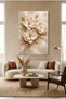 Embossed Appearance White Floral Decorative Painting with Gold Detail – Modern Luxury Living Room Wall Painting - 4