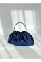 Navy Blue Shiny Satin Rose Portfolio Evening Dress Bag - 2