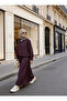Buttoned Gold Tensel Set - Hijab Suit with Skirt - Burgundy - 6