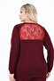 Burgundy Lace Detailed Plus Size Top and Bottom Set - 3