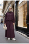 Buttoned Gold Tensel Set - Hijab Suit with Skirt - Burgundy - 4