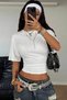 Cool Bele Sitting White Wide Sleeve Blouse with Elastic Waist and Corset Detail, Crew Neck - 5