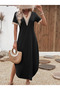 Women's Short Sleeve Lace V Neck Long Viscose Dress - 2