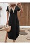 Women's Short Sleeve Lace V Neck Long Viscose Dress - 5