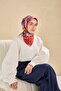 وشاح حرير تويل بنمط فني أحمر 90x90 - 2