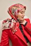 وشاح حرير تويل بنمط فني أحمر 90x90 - 2