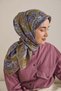 Twill Silk Scarf Almond Motif Pattern Oil Green 90X90 - 5