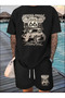 Cotton fabric men's t-shirt-black shorts set