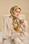 وشاح حرير تويل بنمط فني كريمي 90x90