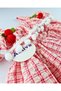 Girl's Beige & Red Gingham Cherry Detailed Pompom Summer Beach Dress - 3
