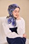 Twill Silk Scarf Art Pattern Blue Gray 90X90 - 4