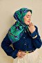 Twill Silk Scarf Almond Motif Pattern Navy Blue 90X90 - 2