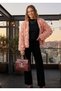 Handmade Pink Square Motif Cardigan, Soft Textured Oversize Women's Cardigan (Fits Size M-L) - 3