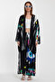 Women's Black Patterned Trousers and Long Kimono Woven Top and Bottom Stylish Set L26-Bcvl-24976 - 3