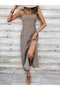 Women's Rope Strap Slit V-Neck Long Summer Single Jersey Dress - 3