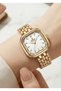 Women's Gold Metal Cord Square Case Stone Gold Dial Wristwatch 2 Years Warranty - 2