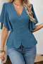 Women's Front Buttoned Short Sleeve Crepe Blouse