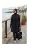 Women's Black Water-Repellent Parachute Fabric 4-Piece Fully Covered Hijab Swimsuit Set with Zippered Bag - Lined _2310 - 6