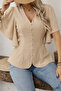 Women's Front Buttoned Short Sleeve Crepe Blouse - 3
