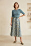 Women's Plus Size Lycra Midi Length A-Line Snake Patterned Mother Combed Cotton Skirt