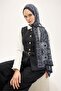 Urban Hours Floral Motif Pattern Dark Navy Blue Mayda Shawl 190X70 - 2