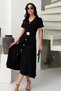 Women's V-Neck Gold Buttoned and Buckled Belted Midi Short Sleeve Modal Dress - 4