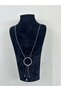 Stainless Steel Silver Color Ring Detail Long Pendant Necklace for Women Stylish Modern Necklace - 3