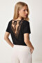 Ruched Knitted Blouse with Back Detail Lnt0026 Black