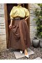 Brown A-Line Pleated and Belted Long Poplin Women's Skirt 31070 - 2