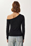 Open Shoulder Stone Detailed Knitted Blouse Ldz0071 Black - 6