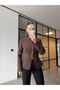 Pearl Buttoned Waist-Fastening Jacket Brown