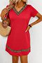 Women's Short Sleeve V-Neck Ethnic Pattern Stripe Detailed Viscose Dress - 4