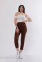 Women's Summer Brown Trend Model Pencil Detailed High Waist Fabric Trousers 30062 - 2
