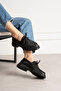 Women's Black Leather Lace-Up Thick Sole Loafer - Casual Comfortable Shoes - 3