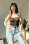 Stylish Strapless Brown Bodysuit with Gathered Chest Detail - 4