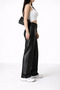 Women's Black Faux Leather Trousers High Waist Wide Leg Loose Fit Stylish Modern Casual Office Combination - 2