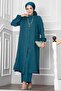 طقم حجاب مزدوج بأزرار وتصميم تونيك - لون بترولي - 3
