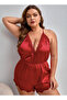 Lace Detailed Soft Satin Strap Mini Jumpsuit Nightgown - 3