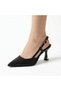 Black Glittery Open-Heeled Women's Evening Dress Shoes - 3