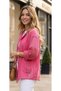 Fuchsia pink seasonal shirt with fold-over sleeves, mesh detailing on the sides, and a hooded design with linen lace-up ties. - 3