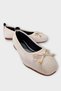 Stone Bowknot Wooden Bead Detail Office Casual Women's Ballerinas Beige - 4