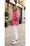 Fuchsia pink seasonal shirt with fold-over sleeves, mesh detailing on the sides, and a hooded design with linen lace-up ties. - 2